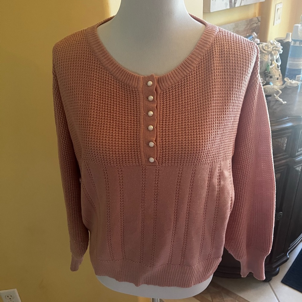 Andrew st john retro sweater pink w pearls